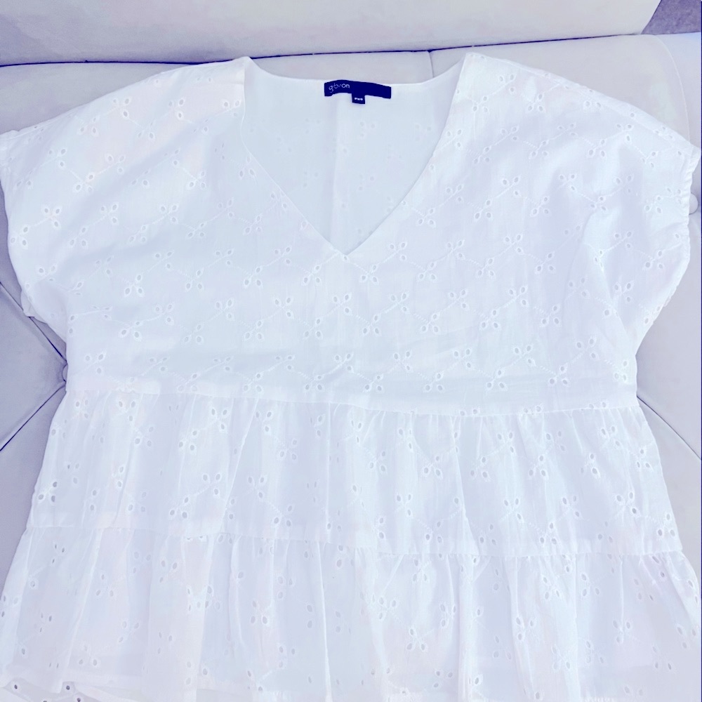 GIBSONLOOK Gibson x The Motherchic Harmony Tiered Woven Eyelet Top